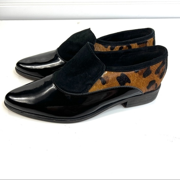 Free People Brady Slip On Leopard Cow Hair Patent Loafers Size EU 38/ US 8 - Picture 2 of 11